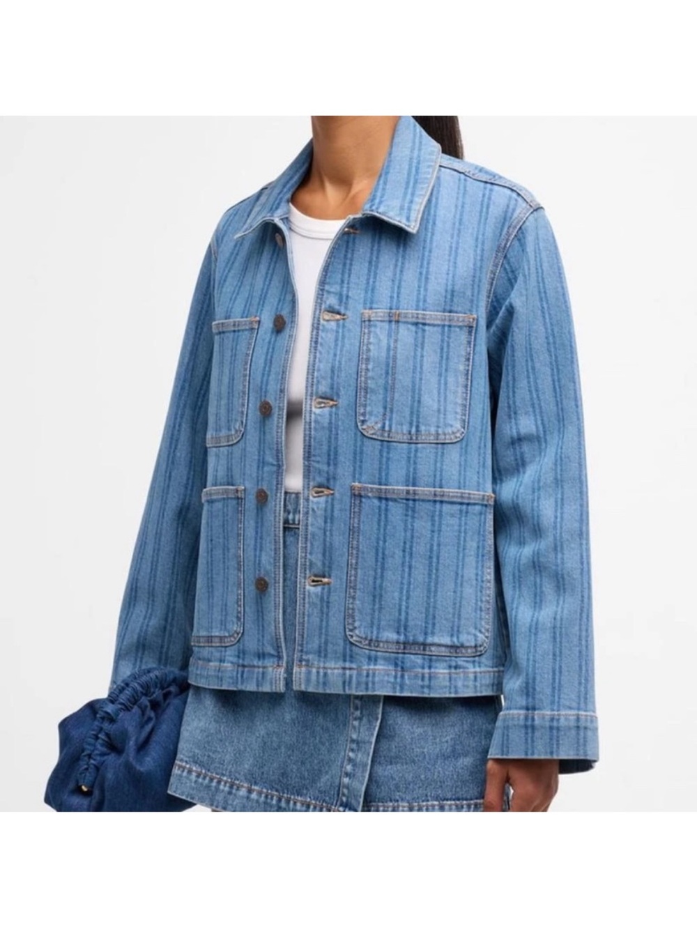 Veronica Beard Blue Striped Denim Workwear Jacket